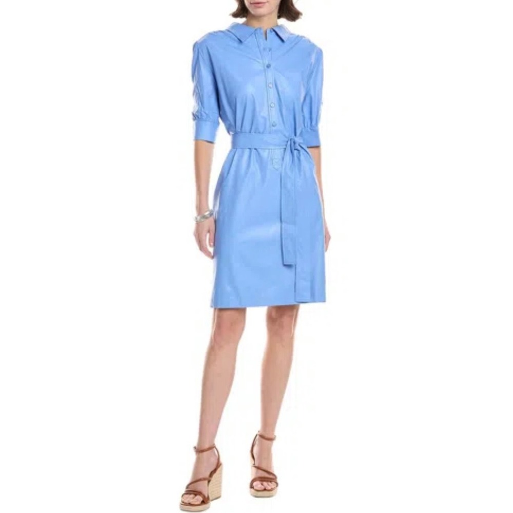 Tyler Boe Ziva Shirt Dress Large Cornflower Blue Waxed Finish Belt $250